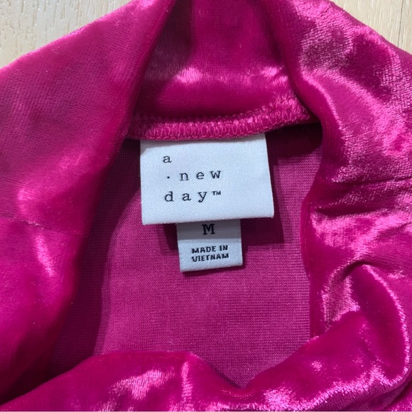 Women's Short Sleeve Slim Fit Mock Turtleneck Velvet T-Shirt - A New Day Pink S - Picture 6 of 6